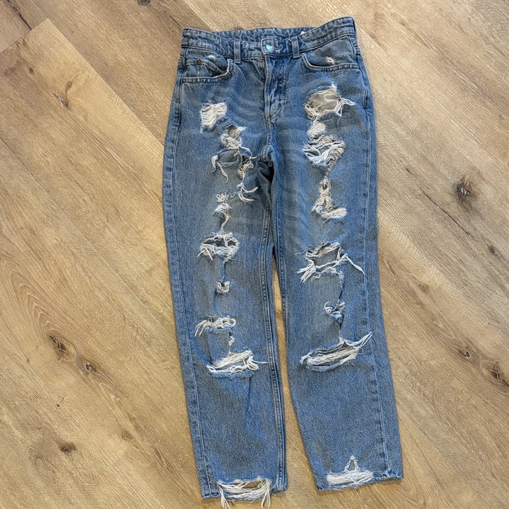 Classic Distressed Straight Leg Jeans